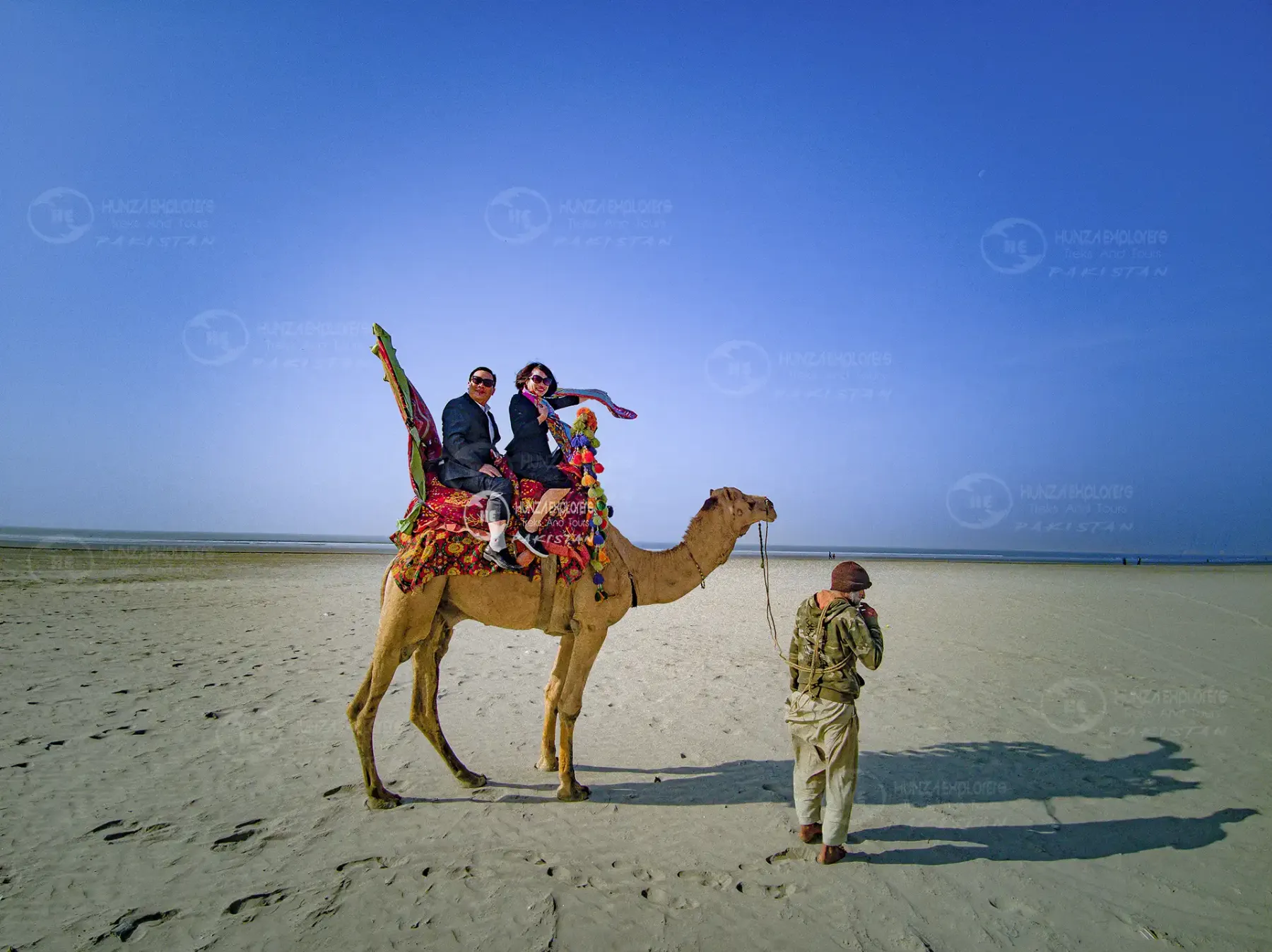 A camel rider on the beach at Karachi